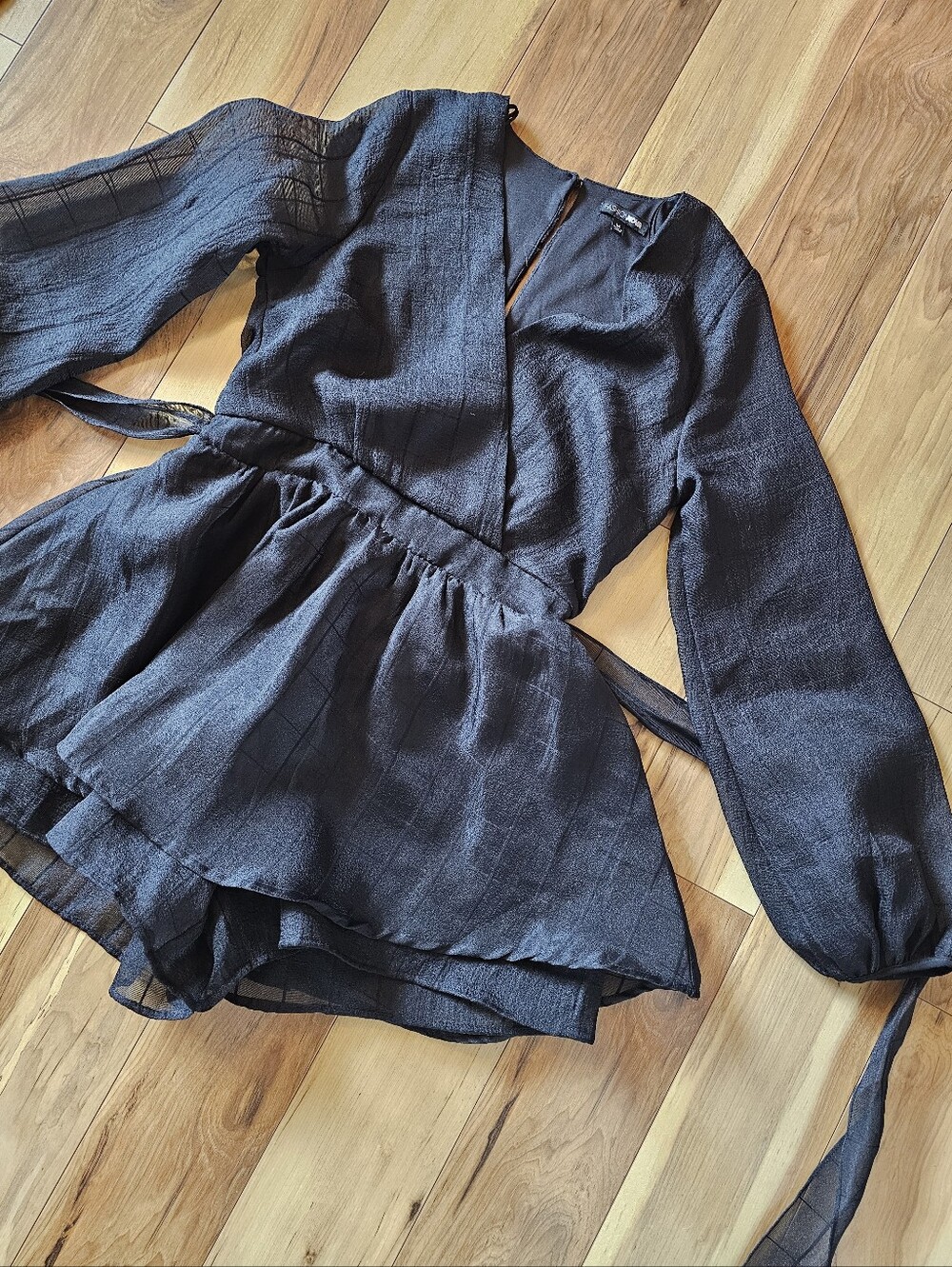 Romper Dress! Sheer Black Wrap Peplum Blouse Skort Shorts Dress